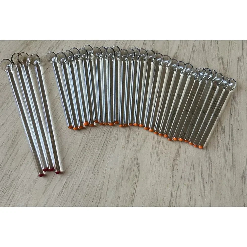 Vintage Glass Cocktail Stirrers Scoop Stir Stick 37 Set Long Red & Orange Tipped